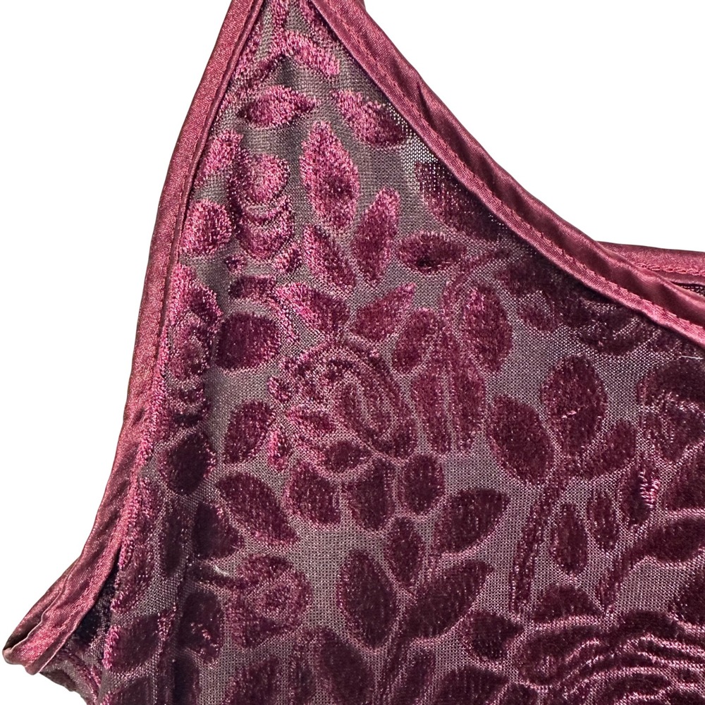 Vassarette Womens Burgundy Floral Burnout Velvet Camisole Tank Top Large RN90048 - Picture 3 of 16